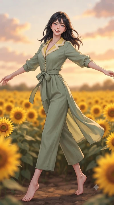 score_9, masterpiece, best quality, ultra-detailed, high-budget anime keyframe, editorial fashion photography, tasteful artistic composition, Korean woman. low angle full-body shot from head to toe showing her feet, filling the entire 9:16 vertical f