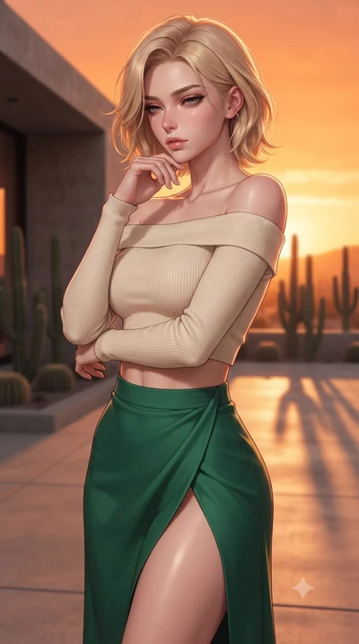 score_9, masterpiece, best quality, ultra-detailed, high-budget anime keyframe, editorial fashion photography, tasteful artistic composition, Caucasian woman woman. close-up cowboy shot from the waist and thighs up, the character dominates the compos