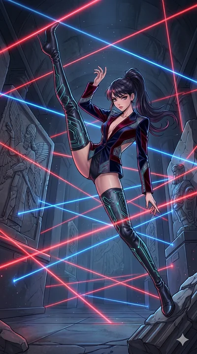 score_9, masterpiece, best quality, ultra-detailed, high-budget anime movie keyframe, cinematic anime lighting, intricate line art, Japanese woman. Dynamic full-body shot stretching the vertical silhouette with extreme perspective. navigating a field