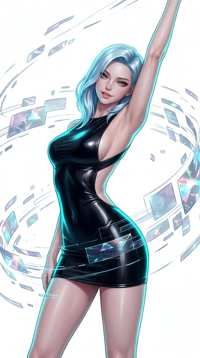 score_9, masterpiece, best quality, ultra-detailed, high-budget anime keyframe, semi-realistic 3D game render, Korean woman. Upper body close-up from the thighs up, character filling the screen for maximum presence. She is leaning back with a seducti
