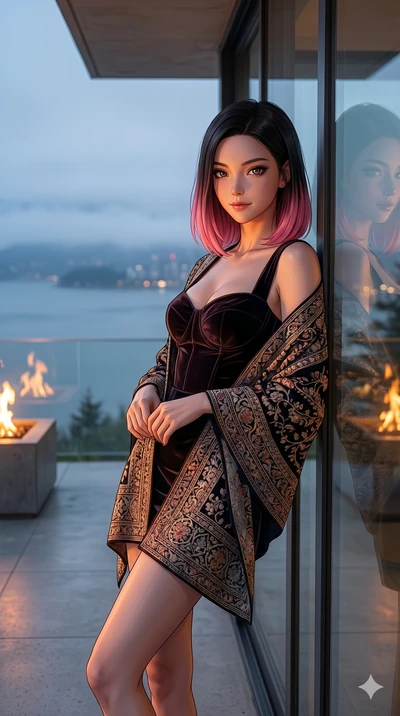 score_9, masterpiece, best quality, ultra-detailed, high-budget anime keyframe, editorial fashion photography, tasteful artistic composition, Korean woman. cowboy shot from the thighs up, character and outfit filling the frame for maximum editorial p