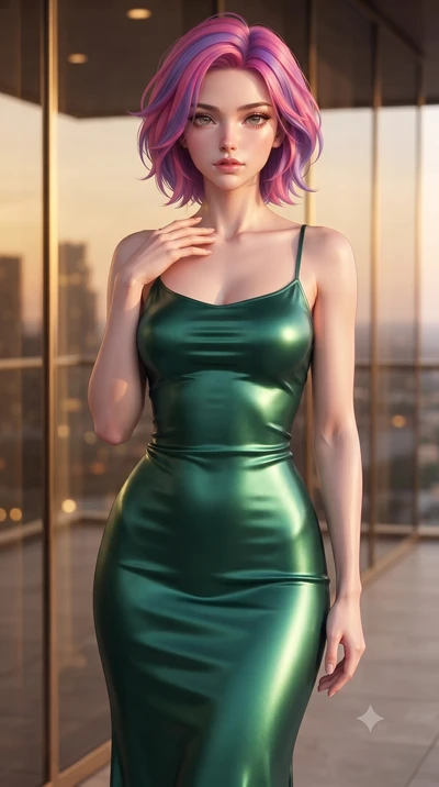 score_9, masterpiece, best quality, ultra-detailed, high-budget anime keyframe, editorial fashion photography, tasteful artistic composition, Caucasian woman. close-up cowboy shot from the waist and thighs up, the character dominates the composition,