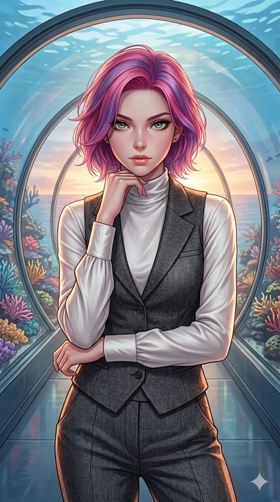 score_9, masterpiece, best quality, ultra-detailed, high-budget anime keyframe, editorial fashion photography, tasteful artistic composition, Caucasian woman, strictly human ears. cowboy shot from the thighs up, character and outfit filling the frame