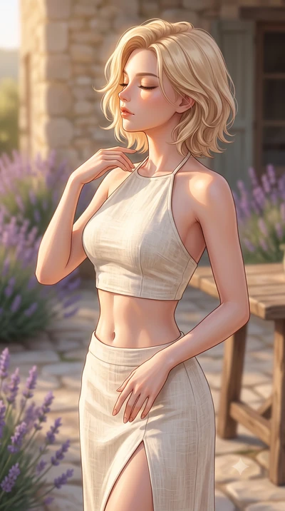 score_9, masterpiece, best quality, ultra-detailed, high-budget anime keyframe, editorial fashion photography, tasteful artistic composition, Caucasian woman woman. close-up cowboy shot from the waist and thighs up, the character dominates the compos