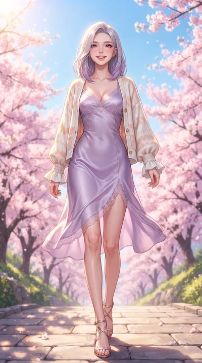 score_9, masterpiece, best quality, ultra-detailed, high-budget anime keyframe, editorial fashion photography, tasteful artistic composition, Caucasian woman. low angle full-body shot from head to toe showing her feet, filling the entire 9:16 vertica
