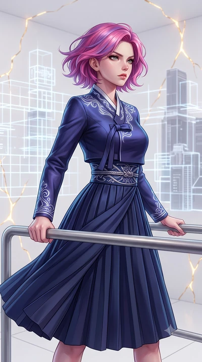 score_9, masterpiece, best quality, ultra-detailed, high-budget anime keyframe, editorial fashion photography, tasteful artistic composition, Caucasian woman, strictly human ears. close-up cowboy shot from the waist and thighs up, the character domin