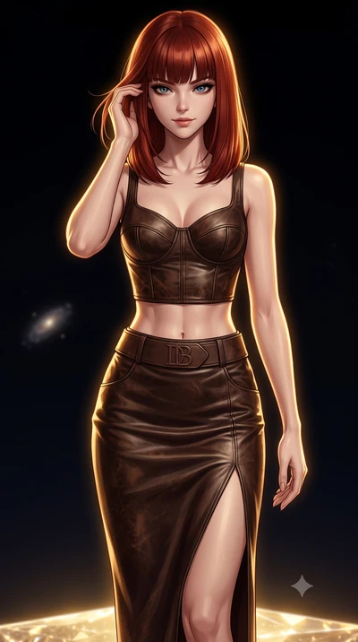 score_9, masterpiece, best quality, ultra-detailed, high-budget anime keyframe, editorial fashion photography, tasteful artistic composition, Caucasian woman, strictly human ears. close-up cowboy shot from the waist and thighs up, the character domin