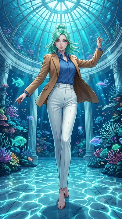 score_9, masterpiece, best quality, ultra-detailed, high-budget anime keyframe, editorial fashion photography, tasteful artistic composition, Japanese woman. low angle full-body shot from head to toe showing her feet, filling the entire 9:16 vertical