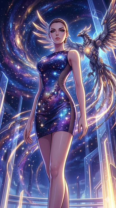 score_9, masterpiece, best quality, ultra-detailed, Set A: High-budget Anime Keyframe, Caucasian (human ears) woman. Low angle cowboy shot filling the entire 9:16 frame with her statuesque presence. Theme: Abstract Cosmic. meditating in a temple made