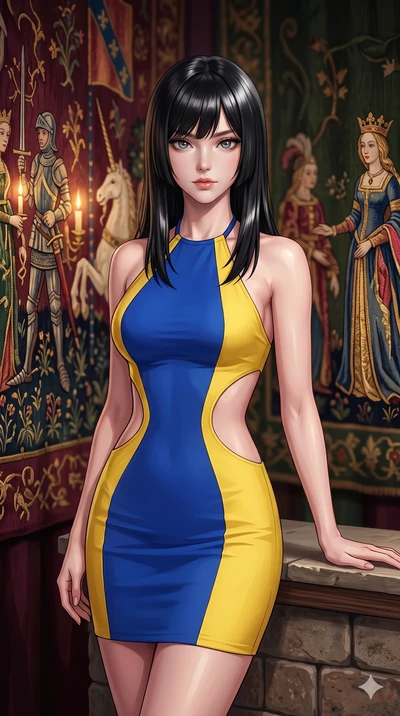 score_9, masterpiece, best quality, ultra-detailed, high-budget anime keyframe, editorial fashion photography, tasteful artistic composition, Caucasian woman, strictly human ears. close-up cowboy shot from the waist and thighs up, the character domin