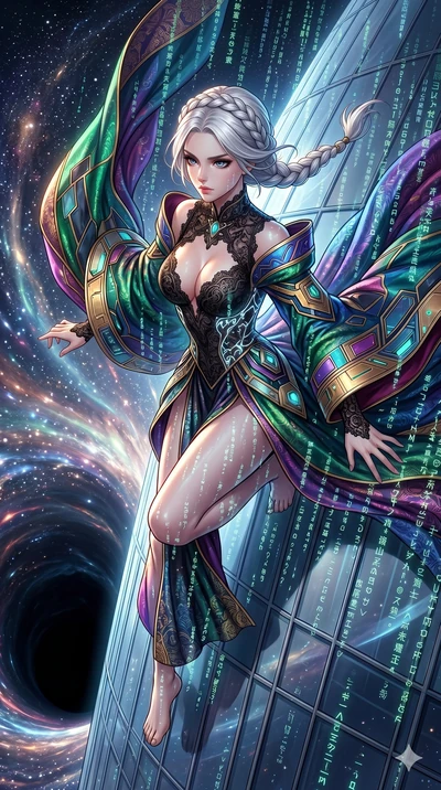 score_9, masterpiece, best quality, ultra-detailed, Set A: High-budget Anime Keyframe, Caucasian (human ears) woman. Upper body close-up from the thighs up, character filling the screen for maximum presence. Theme: Historical Remix. sliding down a gl