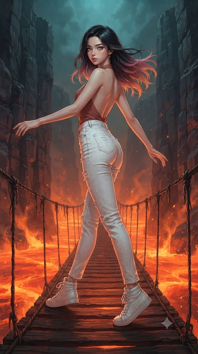 score_9, masterpiece, best quality, ultra-detailed, high-budget anime keyframe, editorial fashion photography, tasteful artistic composition, Korean woman. low angle full-body shot from head to toe showing her feet, filling the entire 9:16 vertical f
