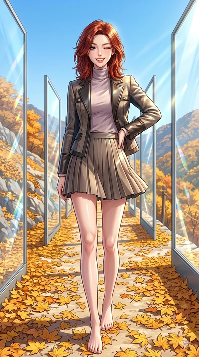 score_9, masterpiece, best quality, ultra-detailed, high-budget anime keyframe, vibrant anime aesthetic, Korean woman. low angle full-body shot from head to toe showing her feet, filling the entire 9:16 vertical frame with her statuesque presence, st