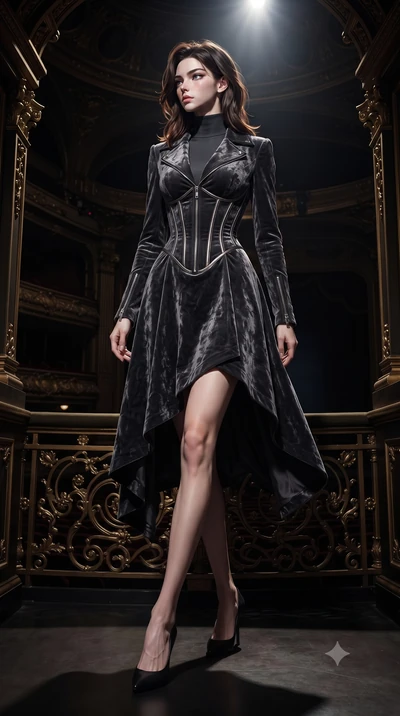 score_9, masterpiece, best quality, ultra-detailed, high-budget anime keyframe, editorial fashion photography, tasteful artistic composition, Korean woman. low angle full-body shot from head to toe showing her feet, filling the entire 9:16 vertical f