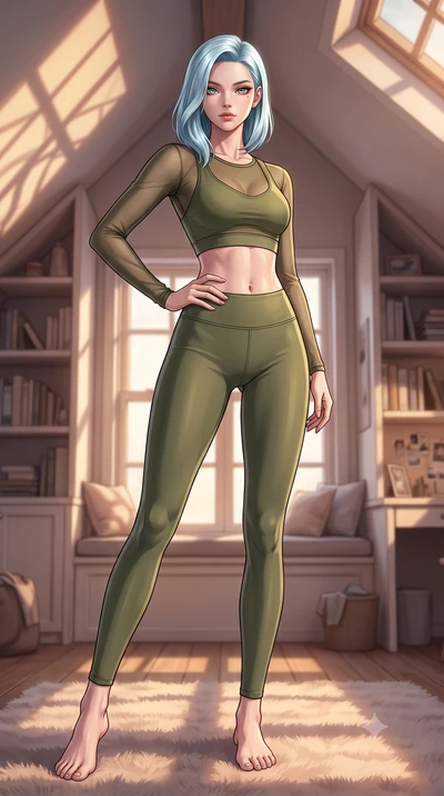 score_9, masterpiece, best quality, ultra-detailed, high-budget anime keyframe, editorial fashion photography, tasteful artistic composition, Korean woman woman. low angle full-body shot from head to toe showing her feet, filling the entire 9:16 vert