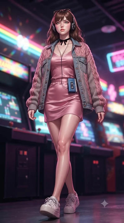 score_9, masterpiece, best quality, ultra-detailed, high-budget anime keyframe, editorial fashion photography, tasteful artistic composition, Korean woman. low angle full-body shot from head to toe showing her feet, filling the entire 9:16 vertical f