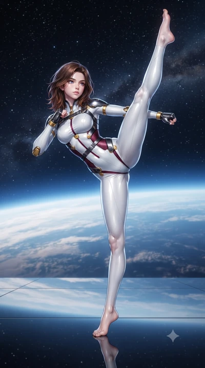 score_9, masterpiece, best quality, ultra-detailed, high-budget anime keyframe, editorial fashion photography, tasteful artistic composition, Korean woman. low angle full-body shot from head to toe showing her feet, filling the entire 9:16 vertical f