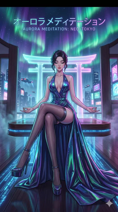 score_9, masterpiece, best quality, ultra-detailed, high-budget anime movie keyframe, cinematic anime lighting, intricate line art, Korean woman. Dynamic full-body shot stretching the vertical silhouette across the 9:16 frame. meditating peacefully i