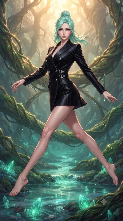 score_9, masterpiece, best quality, ultra-detailed, high-budget anime keyframe, editorial fashion photography, tasteful artistic composition, Japanese woman. low angle full-body shot from head to toe showing her feet, filling the entire 9:16 vertical