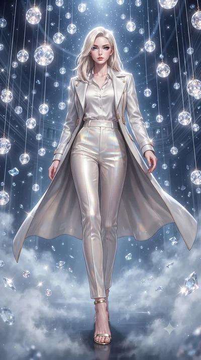 score_9, masterpiece, best quality, ultra-detailed, high-budget anime keyframe, editorial fashion photography, tasteful artistic composition, Caucasian woman. low angle full-body shot from head to toe showing her feet, filling the entire 9:16 vertica