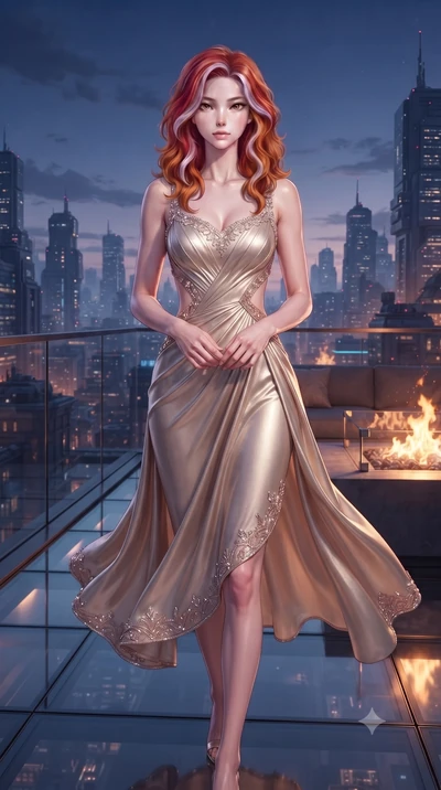 score_9, masterpiece, best quality, ultra-detailed, high-budget anime keyframe, editorial fashion photography, tasteful artistic composition, Caucasian woman. close-up cowboy shot from the waist and thighs up, the character dominates the composition,