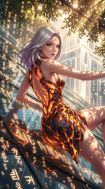 score_9, masterpiece, best quality, ultra-detailed, Set A: High-budget Anime Keyframe, Korean woman. Upper body close-up from the thighs up, character filling the screen for maximum presence. Theme: Ethereal Dream. sliding down a glass skyscraper in 