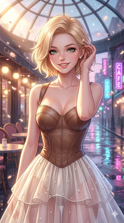 score_9, masterpiece, best quality, ultra-detailed, high-budget anime keyframe, vibrant anime aesthetic, Caucasian woman, strictly human ears. close-up cowboy shot from the waist and thighs up, the character dominates the composition, filling the fra