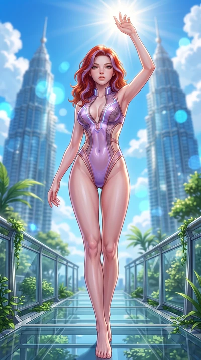 score_9, masterpiece, best quality, ultra-detailed, high-budget anime keyframe, semi-realistic 3D game render, editorial fashion photography, tasteful artistic composition, Caucasian woman. close-up cowboy shot from the waist and thighs up, the chara