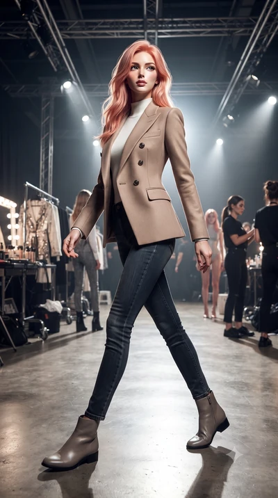 score_9, masterpiece, best quality, ultra-detailed, high-budget anime keyframe, editorial fashion photography, tasteful artistic composition, Japanese woman. low angle full-body shot from head to toe showing her feet, filling the entire 9:16 vertical