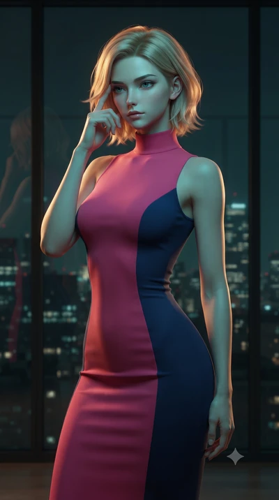 score_9, masterpiece, best quality, ultra-detailed, high-budget anime keyframe, editorial fashion photography, tasteful artistic composition, Caucasian woman, strictly human ears. close-up cowboy shot from the waist and thighs up, the character domin
