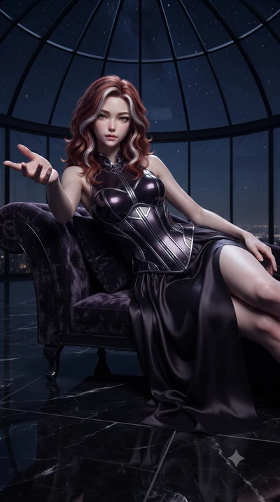 score_9, masterpiece, best quality, ultra-detailed, high-budget anime keyframe, editorial fashion photography, tasteful artistic composition, Caucasian woman. close-up cowboy shot from the waist and thighs up, the character dominates the composition,
