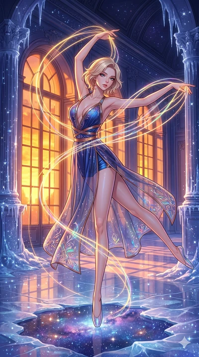 score_9, masterpiece, best quality, ultra-detailed, high-budget anime movie keyframe, cinematic anime lighting, intricate line art, Korean woman. Dynamic full-body shot stretching the vertical silhouette across the 9:16 frame. weaving threads of ligh