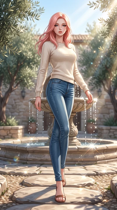 score_9, masterpiece, best quality, ultra-detailed, high-budget anime keyframe, editorial fashion photography, tasteful artistic composition, Japanese woman woman. low angle full-body shot from head to toe showing her feet, filling the entire 9:16 ve