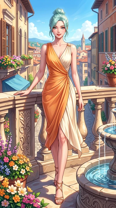 score_9, masterpiece, best quality, ultra-detailed, high-budget anime keyframe, editorial fashion photography, tasteful artistic composition, Japanese woman. low angle full-body shot from head to toe showing her feet, filling the entire 9:16 vertical