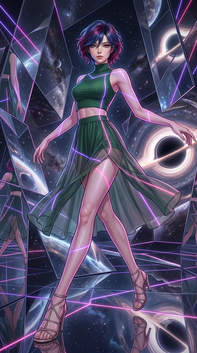 score_9, masterpiece, best quality, ultra-detailed, high-budget anime keyframe, editorial fashion photography, tasteful artistic composition, Korean woman. low angle full-body shot from head to toe showing her feet, filling the entire 9:16 vertical f