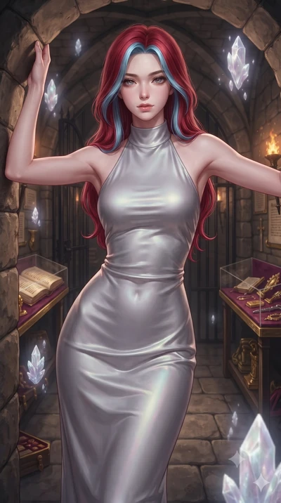 score_9, masterpiece, best quality, ultra-detailed, high-budget anime keyframe, editorial fashion photography, tasteful artistic composition, Caucasian woman, strictly human ears. close-up cowboy shot from the waist and thighs up, the character domin