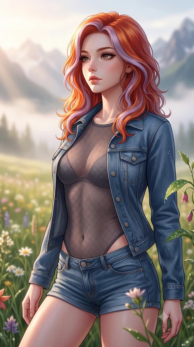 score_9, masterpiece, best quality, ultra-detailed, high-budget anime keyframe, editorial fashion photography, tasteful artistic composition, Caucasian woman woman. close-up cowboy shot from the waist and thighs up, the character dominates the compos