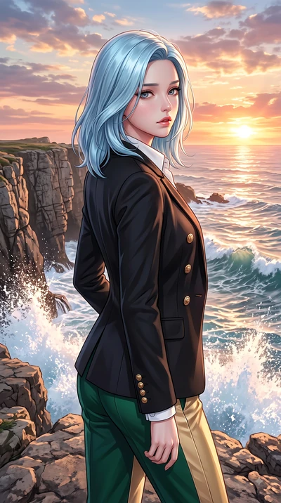 score_9, masterpiece, best quality, ultra-detailed, high-budget anime keyframe, editorial fashion photography, tasteful artistic composition, Korean woman. close-up cowboy shot from the waist and thighs up, the character dominates the composition, fi