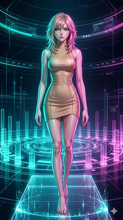 score_9, masterpiece, best quality, ultra-detailed, high-budget anime keyframe, editorial fashion photography, tasteful artistic composition, Japanese woman. low angle full-body shot from head to toe showing her feet, filling the entire 9:16 vertical