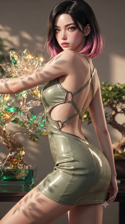 score_9, masterpiece, best quality, ultra-detailed, high-budget anime keyframe, editorial fashion photography, tasteful artistic composition, Korean woman. close-up cowboy shot from the waist and thighs up, the character dominates the composition, fi