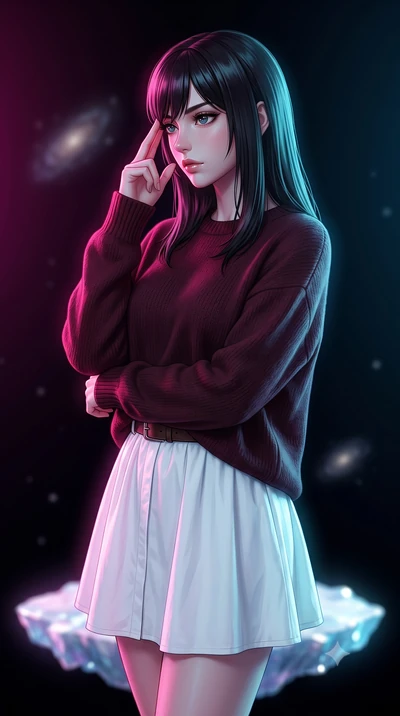 score_9, masterpiece, best quality, ultra-detailed, high-budget anime keyframe, editorial fashion photography, tasteful artistic composition, Caucasian woman, strictly human ears. close-up cowboy shot from the waist and thighs up, the character domin