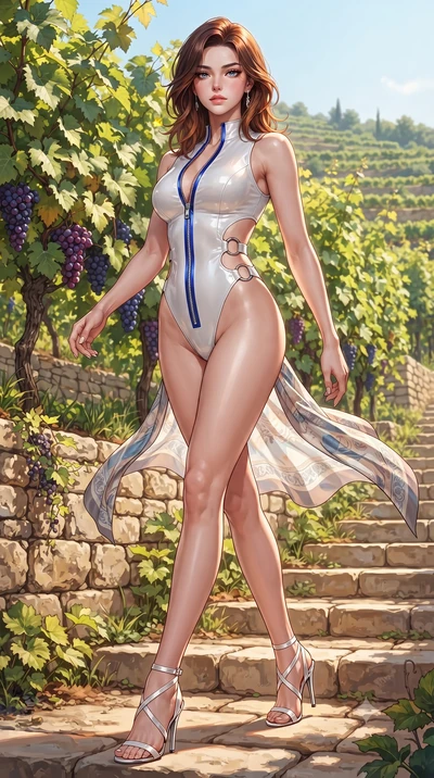 score_9, masterpiece, best quality, ultra-detailed, high-budget anime keyframe, editorial fashion photography, tasteful artistic composition, Korean woman. low angle full-body shot from head to toe showing her feet, filling the entire 9:16 vertical f