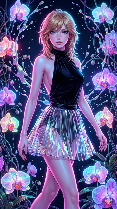 score_9, masterpiece, best quality, ultra-detailed, high-budget anime keyframe, editorial fashion photography, tasteful artistic composition, Korean woman. upper body close-up from the thighs up, character filling the screen for maximum presence. gli