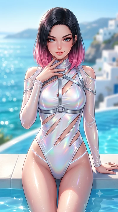 score_9, masterpiece, best quality, ultra-detailed, high-budget anime keyframe, semi-realistic 3D game render, editorial fashion photography, tasteful artistic composition, Korean woman. close-up cowboy shot from the waist and thighs up, the characte