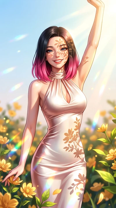 score_9, masterpiece, best quality, ultra-detailed, high-budget anime keyframe, editorial fashion photography, tasteful artistic composition, Korean woman. close-up cowboy shot from the waist and thighs up, the character dominates the composition, fi