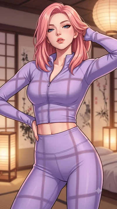 score_9, masterpiece, best quality, ultra-detailed, high-budget anime keyframe, tasteful artistic composition, Japanese woman. close-up cowboy shot from the waist and thighs up, the character dominates the composition, filling the frame with her larg