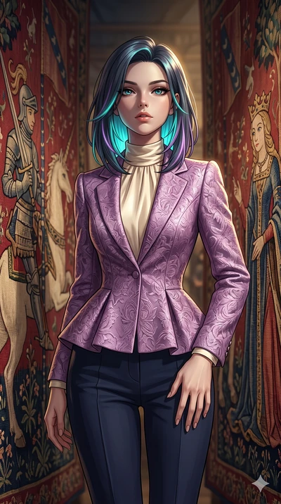 score_9, masterpiece, best quality, ultra-detailed, high-budget anime keyframe, editorial fashion photography, tasteful artistic composition, Caucasian woman, strictly human ears. close-up cowboy shot from the waist and thighs up, the character domin