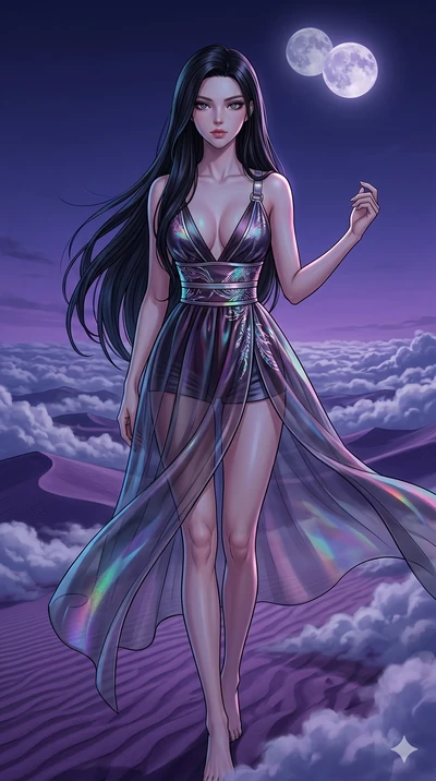 score_9, masterpiece, best quality, ultra-detailed, high-budget anime movie keyframe, cinematic anime lighting, intricate line art, Japanese woman. Medium shot of upper body capturing the intricate details of her high-fashion attire. navigating a sea
