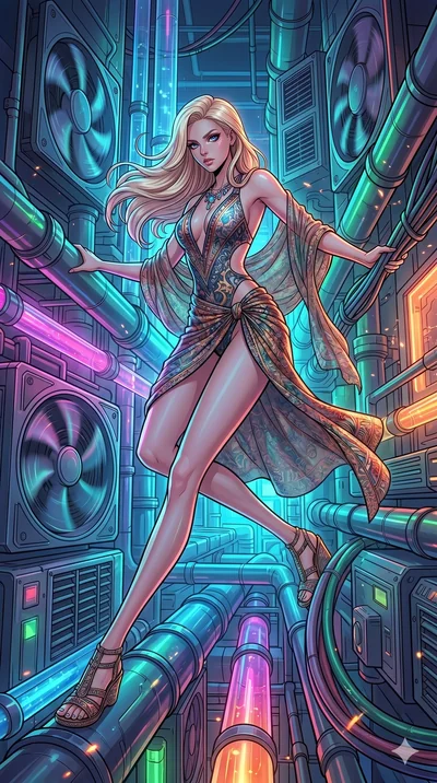 score_9, masterpiece, best quality, ultra-detailed, high-budget anime movie keyframe, cinematic anime lighting, intricate line art, Caucasian (strictly human ears) anime girl. Dynamic full-body shot stretching the vertical silhouette with extreme per