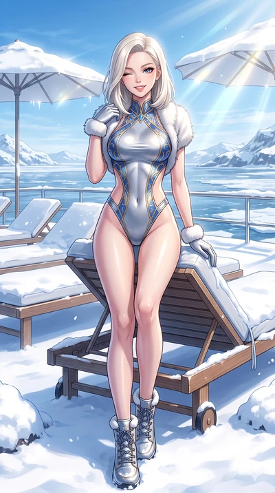score_9, masterpiece, best quality, ultra-detailed, high-budget anime keyframe, vibrant anime aesthetic, Caucasian woman, strictly human ears. low angle full-body shot from head to toe showing her feet, filling the entire 9:16 vertical frame with her